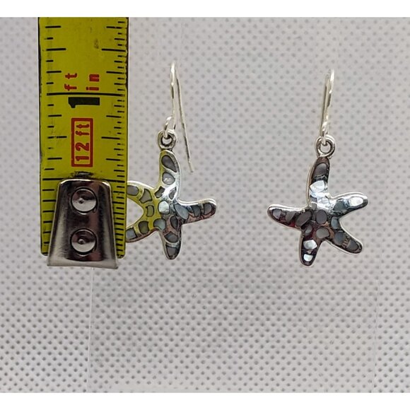 Sterling Silver Starfish Earrings With Abalone Inlay Star Dangle - Picture 2 of 3